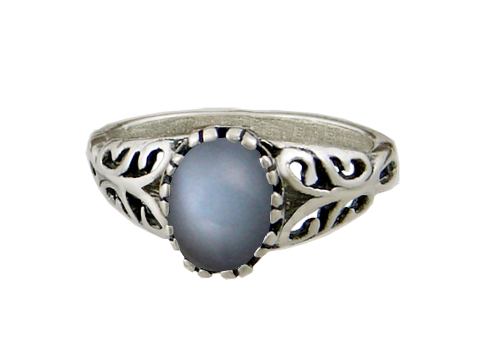 Sterling Silver Filigree Ring With Grey Moonstone Size 6